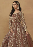 Festive Brown Sequin Embroidered Butterfly Net Anarkali Set Online Shopping