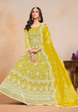 Festive Yellow Embroidered Net Anarkali Kurta Set Online Shopping