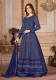 Festive Blue Sequin Thread Embroidered Georgette Anarkali Set Online Shopping