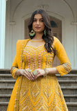 Festive Mustard Yellow Embroidered Net Anarkali Set Online Shopping