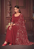 Festive Maroon Embroidered Georgette Kurta Set Online Shopping