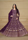 Festive Purple Embroidered Faux Georgette Anarkali Kurta Set Online Shopping