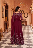 Festive Maroon Embroidered Georgette Kurta Set Online Shopping