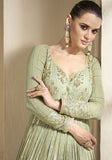 Festive Pista Green Sequin Embroidered Viscose Jacquard Anarkali Set Online Shopping