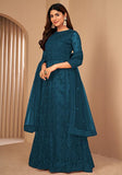 Festive Turquoise Dori Embroidered Net Anarkali Set Online Shopping