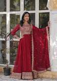 Festive Maroon Sequin Zari Embroidered Faux Blooming Anarkali Set Online Shopping