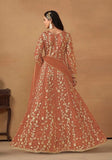 Festive Orange Embroidered Pure Net Anarkali Kurta Set Online Shopping