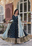 Festive Blue Embroidered Cotton Anarkali Set Online Shopping