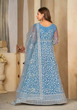 Festive Sky Blue Embroidered Net Kurta Set Online Shopping