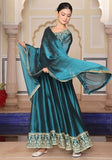 Festive Rama Blue Embroidered Rangoli Silk Anarkali Set Online Shopping