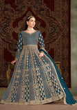 Festive Teal Embroidered Net Anarkali Set Online Shopping