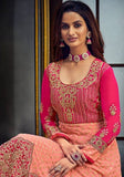 Festive Light Pink Embroidered Jacquard Anarkali Set Online Shopping