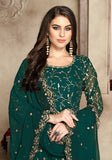 Festive Teal Embroidered Faux Georgette Anarkali Kurta Set Online Shopping