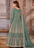 Festive Sea Green Sequin Embroidered Butterfly Net Anarkali Set Online Shopping