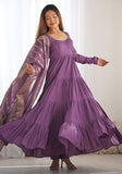 Festive Violet Thread Sequin Embroidered Roman Silk Anarkali Set Online Shopping