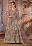 Festive Light Brown Embroidered Net Anarkali Kurta Set Online Shopping