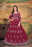 Festive Maroon Embroidered Net Anarkali Kurta Set Online Shopping