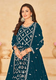 Festive Teal Embroidered Faux Georgette Anarkali Kurta Set Online Shopping