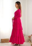 Festive Rani Pink Solid Silk Kurta Set Online Shopping