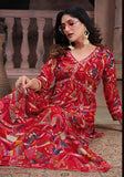 Festive Red Hand Embroidered Rayon Anarkali Set Online Shopping