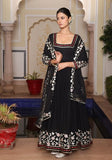 Festive Black Ribbon Work Embroidered Georgette Anarkali Set Online Shopping