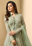 Festive Green Zari Embroidered Net Kurta Set Online Shopping