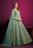 Festive Sky Blue Embroidered Net Anarkali Kurta Set Online Shopping