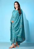 Festive Blue Printed Georgette Gown With Dupatta Online Shopping