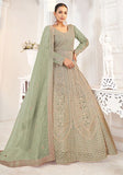 Festive Sea Green Zari Work net Kurta set Online Shopping