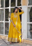 Festive Yellow Sequin Embroidered Faux Blooming Georgette Anarkali Set Online Shopping