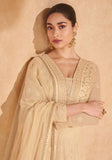 Festive Beige Thread Sequin Embroidered Georgette Anarkali Kurta Set Online Shopping