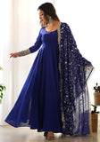 Festive Blue Solid Faux Georgette Anarkali Set Online Shopping