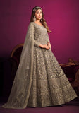 Festive Grey Embroidered Net Anarkali Kurta Set Online Shopping