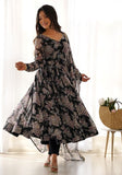 Festive Black Floral Print Faux Georgette Kurta Set Online Shopping