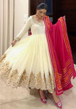 Festive Off White Thread Sequin Embroidered Faux Georgette Anarkali Set Online Shopping