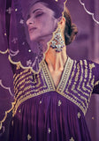 Festive Purple Sequin Embroidered Chinon Anarkali Set Online Shopping