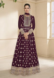 Festive Wine Embroidered Faux Georgette Anarkali Kurta Set Online Shopping