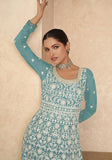 Festive Sky Blue Sequin Embroidered Faux Georgette Anarkali Set Online Shopping