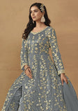 Festive Grey Sequin Embroidered Butterfly Net Anarkali Set Online Shopping