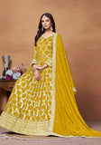 Festive Yellow Jacquard Pure Silk Anarkali Kurta Set Online Shopping