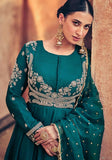 Festive Teal Sequin Embroidered Chinon Anarkali Set Online Shopping