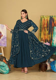 Festive Blue Embroidered Georgette Kurta Set Online Shopping