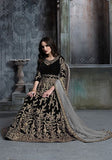 Festive Black Embroidered Pure Velvet Anarkali Kurta Set Online Shopping