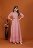 Festive Pink Embroidered Faux Georgette Anarkali Set Online Shopping