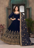 Festive Navy Blue Embroidered Faux Georgette Anarkali Kurta Set Online Shopping