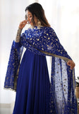 Festive Royal Blue Zari Sequin Embroidered Faux Georgette Anarkali Set Online Shopping