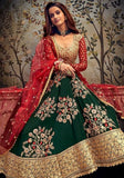 Festive Dark Green Embroidered Georgette Anarkali Set Online Shopping