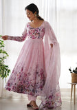 Festive Pink Digital Print Organza Anarkali Set Online Shopping