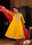 Festive Mustard Embellished Dupion Silk Anarkali Set Online Shopping