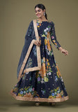 Festive Navy Blue Zari Sequin Embroidered Fox Georgette Anarkali Set Online Shopping